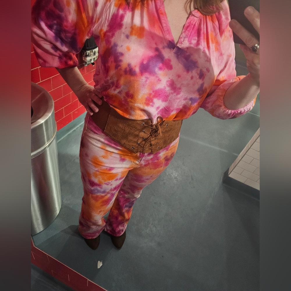 Custom 70s Barbie Inspired Tie Dye HM Twill Flare Pants 16